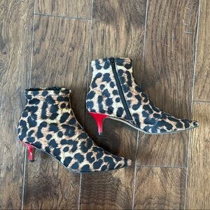 Leopard Print Ankle Boots with Red Accents